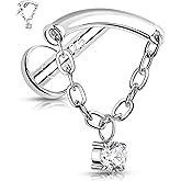 Melighting Sterling Silver 925 16G Cartilage Earring Internally Threaded Helix Earring Chain 16G Dangle 6/8 mm Tragus Piercing Jewelry Clear CZ Flat Back Earring