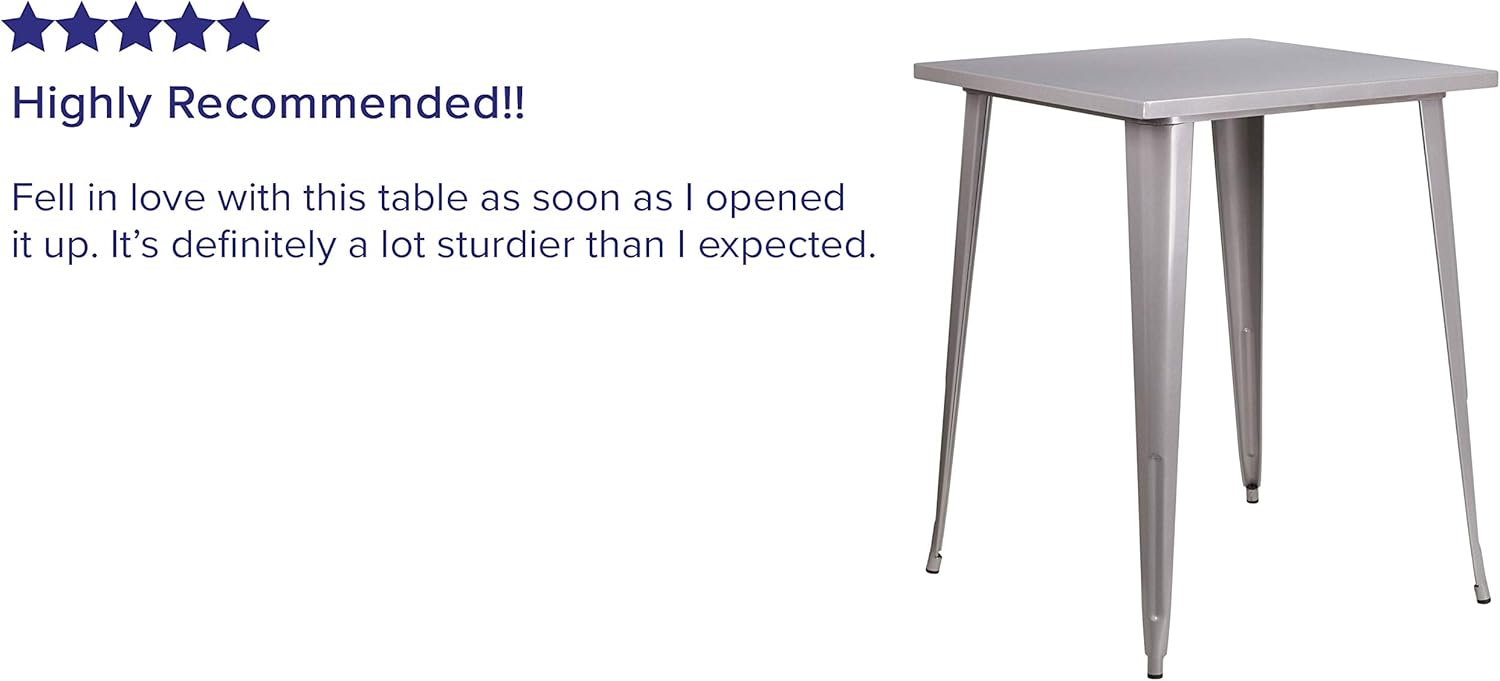 Flash Furniture Commercial Grade 31.5" Square Silver Metal Indoor-Outdoor Bar Height Table: Furniture & Decor