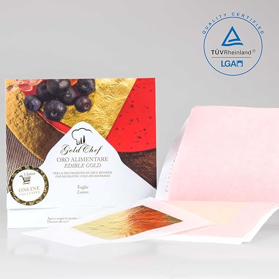 Giusto Manetti Battiloro - GoldChef - Essbare Blattgold Lebensmittel Verwendung - 5 Blatt Heft - 50 x 50 mm - 23kt Gold