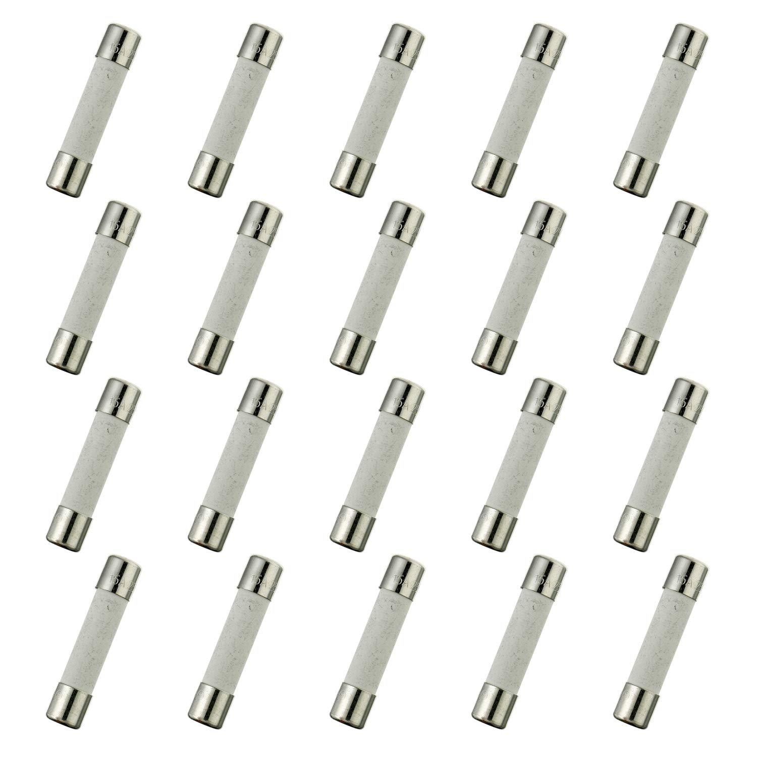HUAREW T15AL250V 20 Pcs 6x30 mm 0.24 x 1.18 inch Slow Blow Ceramic Tube Fuses 15A 250V — image 1