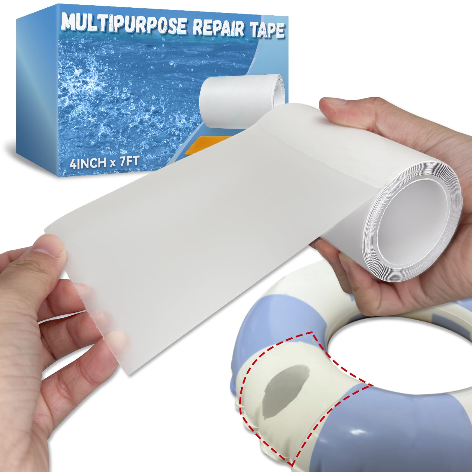 Birllaid Inflatable Repair Kit Wasserdich 4 in x 7 ft Multi-Purpose Repair Tape for Pool, Air Mattress, Bounce House, Inflatable Toys, Tent, Swimming Ring, Heavy Duty TPU Repair Patch