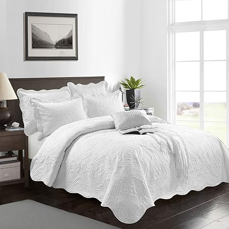 Ameha 3 Pieces Quilted Bedspread Embroiderer Cotton Comforter Set