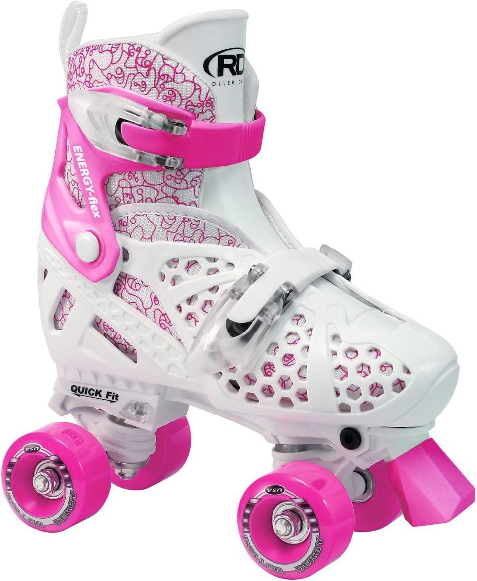 Roller Derby Girl's Trac Star Adjustable Roller Skate, White/Pink