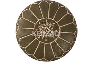 KENZADI Stuffed Genuine Leather Pouf Handmade Stitched in Marrakech by Moroccan Artisans (Crocodile Green)