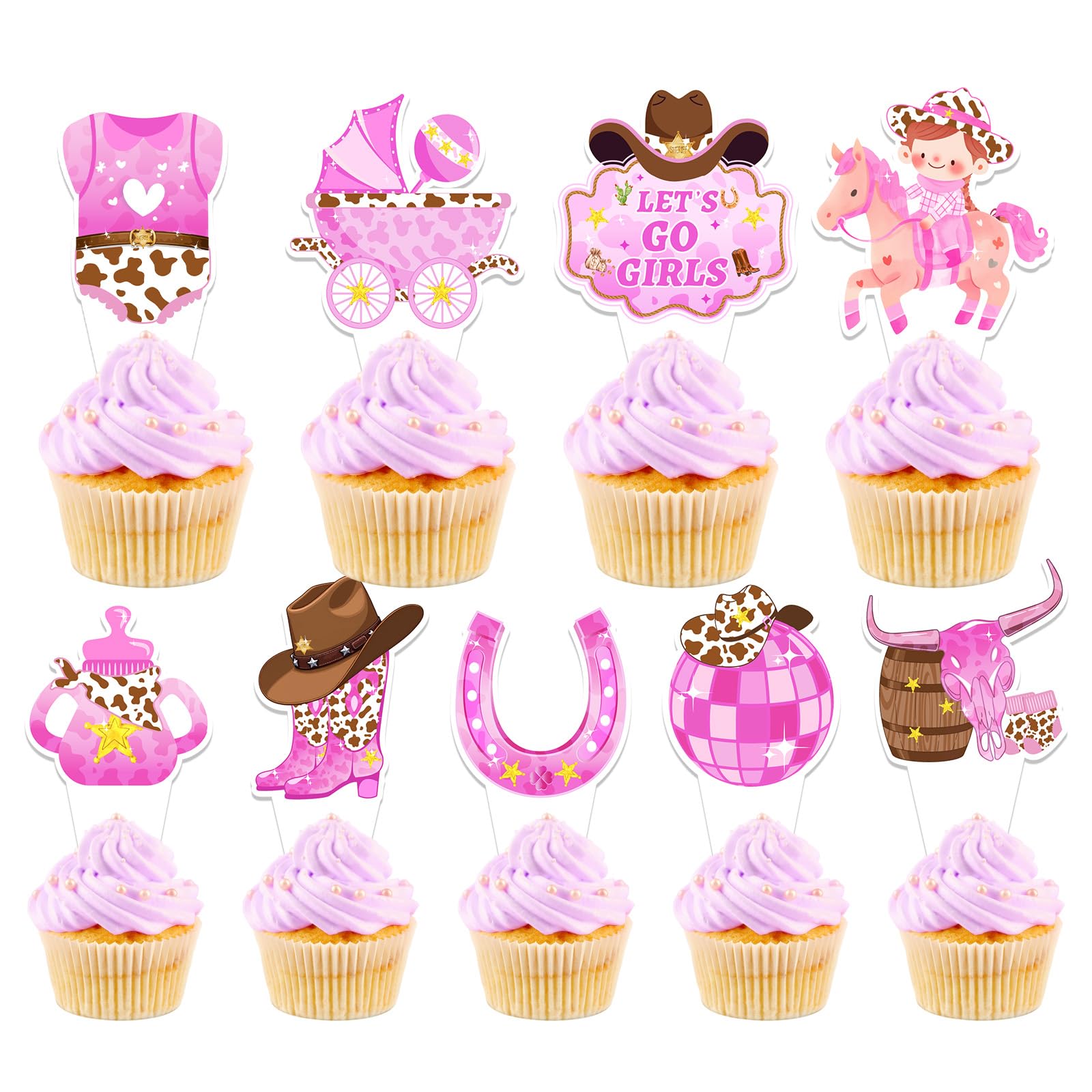 Photo 1 of 36Pcs Cowgirl Cupcake Toppers, Western Theme Birthday Party Decorations for Girls, Disco Ball Cup Rodeo Cake Decorations, Lets Go Girls Party Decor, Birthday Party Favors 4 pcs