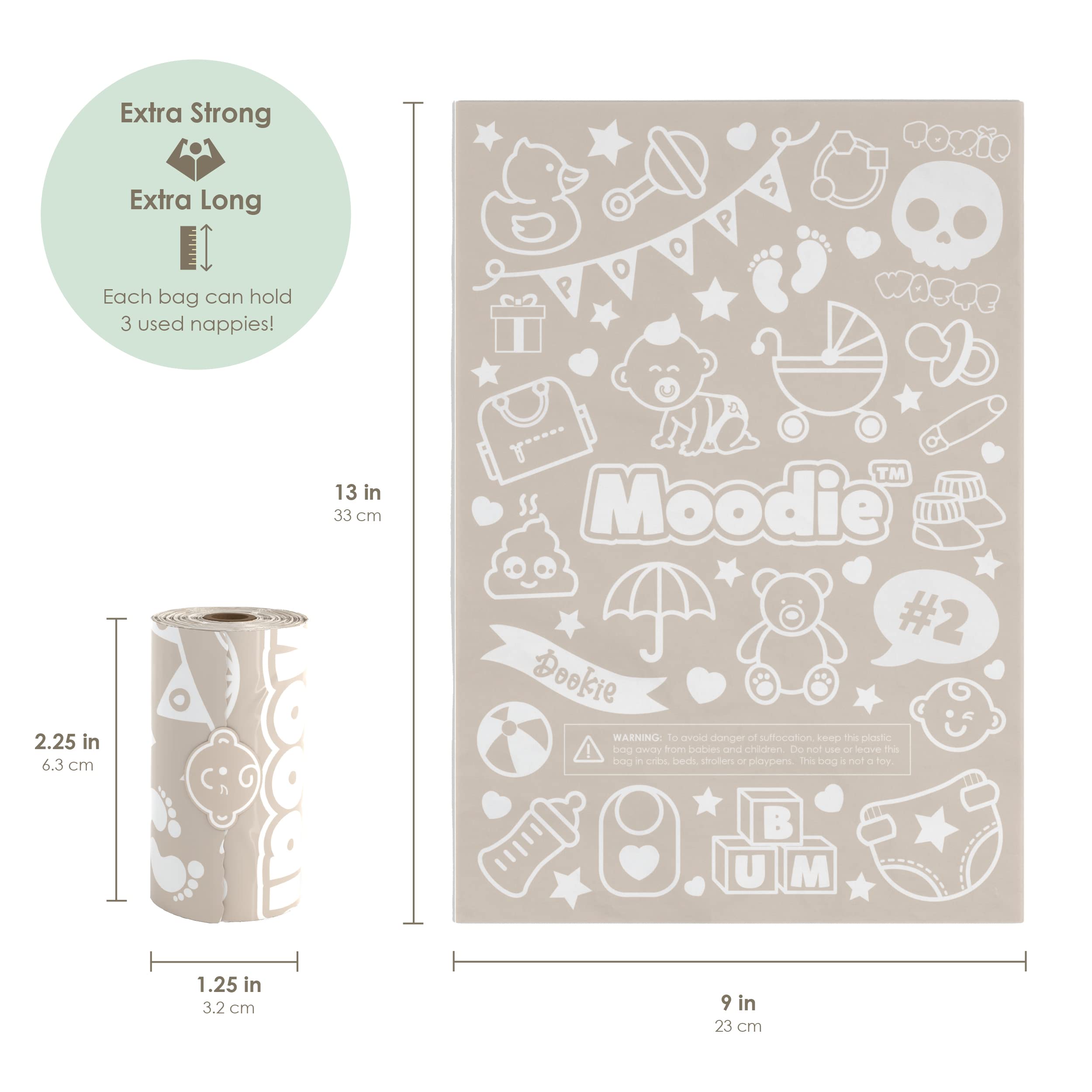 Moodie Disposable Diaper Bags Dispenser COMBO PACK | 105 VANILLA SCENTED Baby Poop Bags TOTAL | Dirty Diaper Trash Bags | Diaper Bags Disposable (VANILLA DREAM)