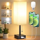 Aooshine Bedside Lamp with USB C+A Ports 3 Color Modes Beige Shade