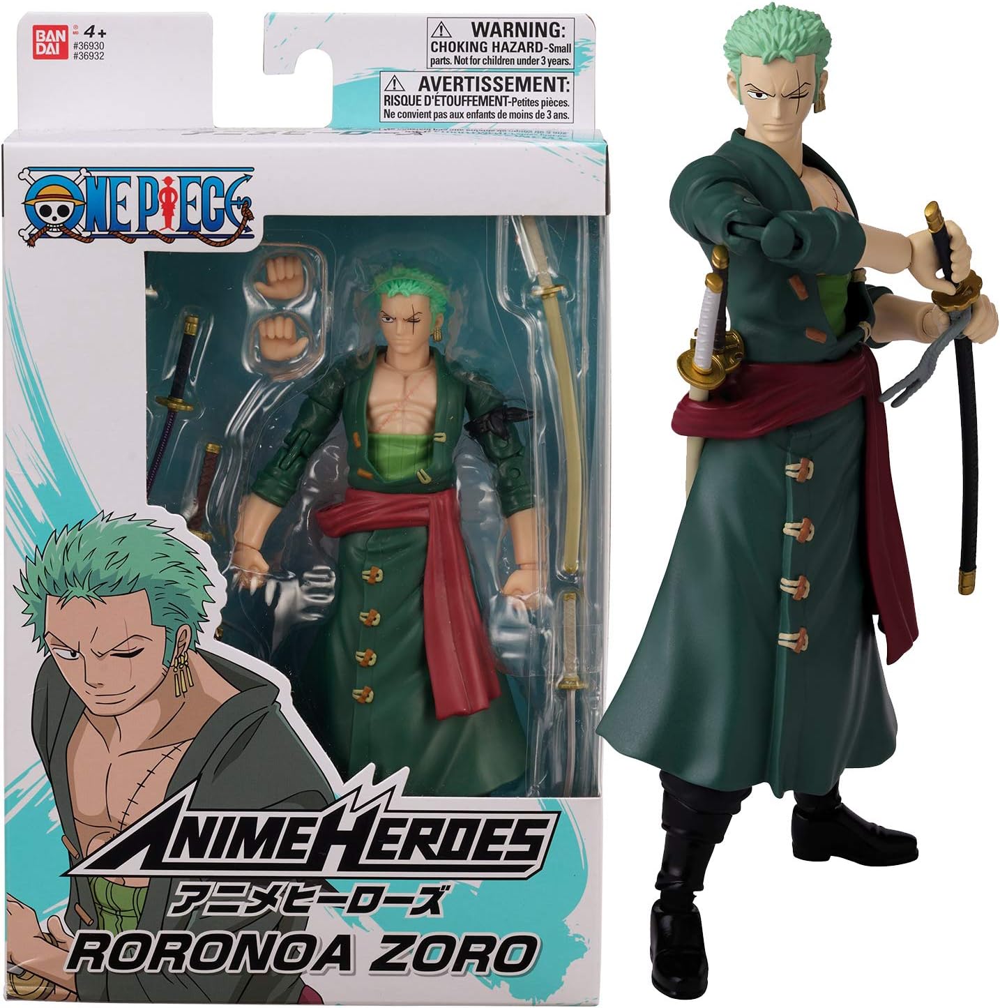 ANIME HEROES One Piece Figures Roronoa Zoro Action Figure, Articulated Zoro Anime Figure With Swappable Arms And Faces