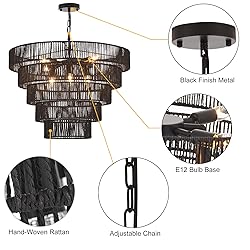 YOMECOO 25.6" Large Black Rattan Chandelier