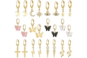 AIDSOTOU Small Butterfly Star Hoop Earrings Set for Women Girls Mini Huggie Hoop Earrings with Dangle Charms