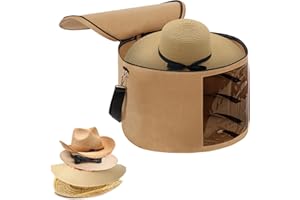 Pehciroe Large Hat Boxes with Lids, Foldable Felt Round Hat Storage Box Large Hat Box Travel with Handles and Shoulder Strap for Carrying & Storing Various Types of Hats, 17.7 x 11.8 Inch, Camel