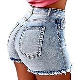 Stretchy Jean Shorts Womens High Waisted Frayed Raw Hem Distressed Denim Shorts Cut Off Shorts Casual