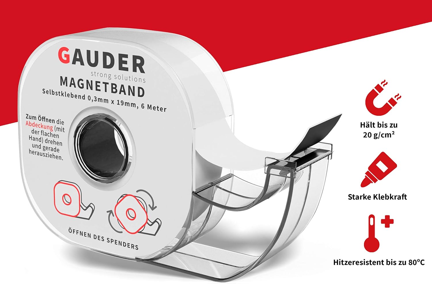 GAUDER Magnetic Tape Dispenser, Self-Adhesive Magnetic Strips for Lightweight Objects - Image 3