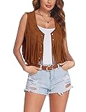 HOTOUCH Womens Faux Suede Fringe Vest Tassels 70s