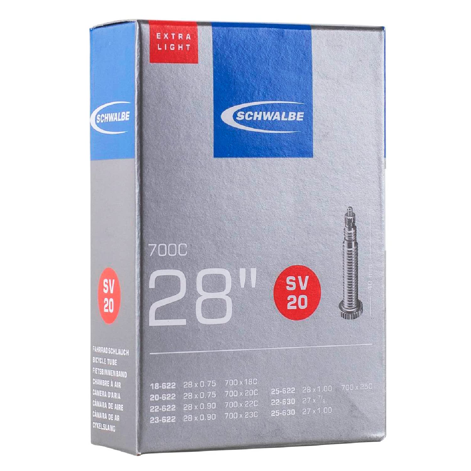 Schwalbe SV20 Tube Presta Lightweight 65 g (700 x 18-25C) - 27 x 1.00-28 x 1.00 Inches