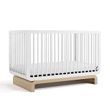 Storkcraft Santorini Deluxe 5-in-1 Convertible Crib with Bonus Toddler Guardrail (White with Driftwood) – GREENGUARD Gold Certified, Toddler Guardrail Included in Box, Fits Standard Crib Mattress