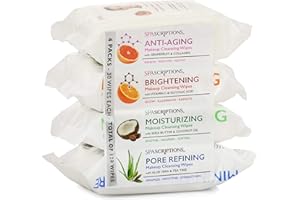 GLOBAL BEAUTY CARE Spascriptions™ Anti-Aging, Brightening, Moisturizing & Pore Refining Towelettes Removes Waterproof Makeup, Revives with Collagen, Vitamin C, Coconut Oil, and Aloe Hypoallergenic, 120 Ct. 4 Pack