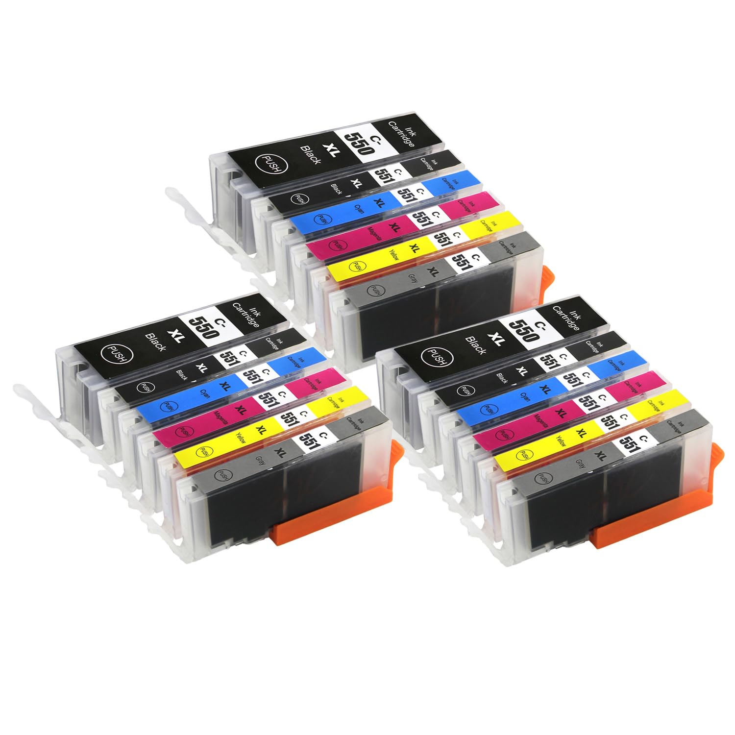 3 Go Inks Set of 6 Ink Cartridges to replace Canon PGI-550 & CLI-551 Compatible/non-OEM for PIXMA Printers (18 Pack), Black, Cyan, Magenta, Yellow, Grey, High Capacity (XL)