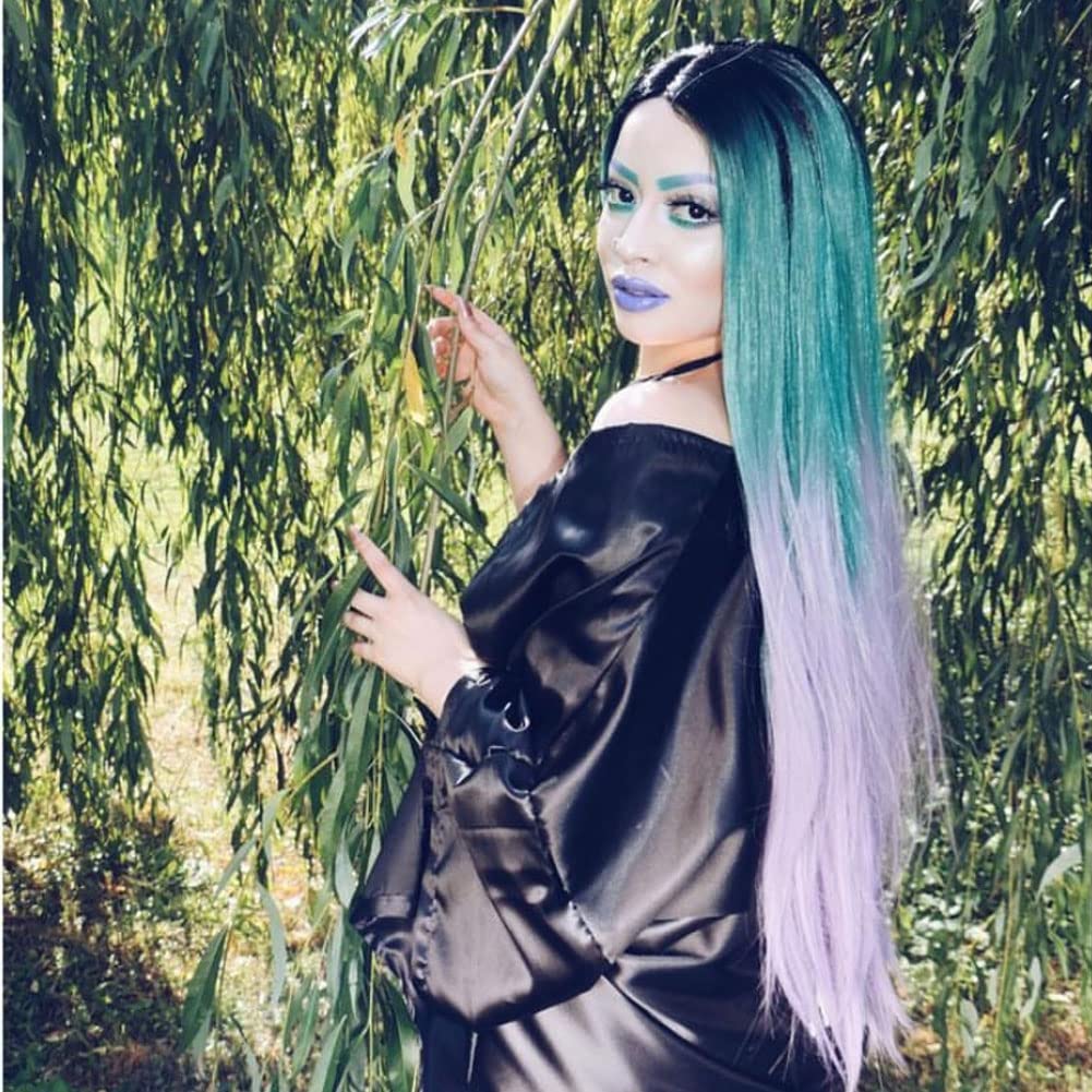 AFBeauty Green Purple Hiar Wig Long Straight Omber Mixed Color Gluless Lace Front Wig Synthetic Pre Plucked Natural Realistic Colorful Mermaid Wig Cosplay — image 1