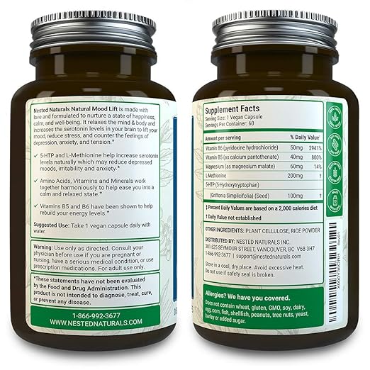 Mood Lift Relaxation Stress And Temporary Anxiety Relief Supplements 60 Vegan Capsules Naturally Sourced Ingredients Serotonin Enhancer