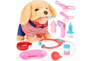 Skymetis Toddler Toy 10 Pcs Interactive Retriever Robot Dog Toy - Walking & Stuffed Puppy with Stethoscope for Vet Role Play, Educational Toddler Gifts for 3 Year Old Girl