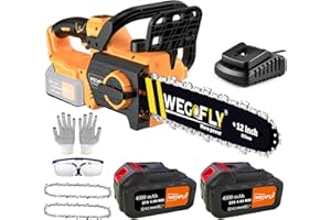 WeGofly 12-Inch Electric chainsaw Kit, (2 x 21V 4.0Ah Battery and Charger) Cordless Chainsaw with with Tool-free Chain Tension & Auto Lubrication, for Wood Cutting Trimming Courtyard Garden