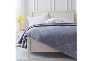 SunStyle Home Quilt Queen Grey Lightweight Comforter Reversible Bedspread for All Season Soft Cozy Quilted Blanket Down Alternative Bedding (90''x90''Dark Grey)