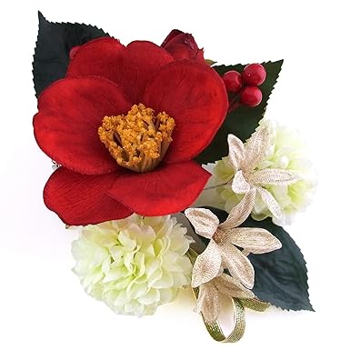 Amazon 椿 髪飾り ピンポンマム 簪 かんざし 深紅 人気 生花風 ビラ