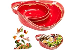 Soup and Sandwich Plate Combo Heat-Resistant Fan Shape Ceramic Split Cereal Bowl with Retro Handle Easy to Clean Anti Soggy C