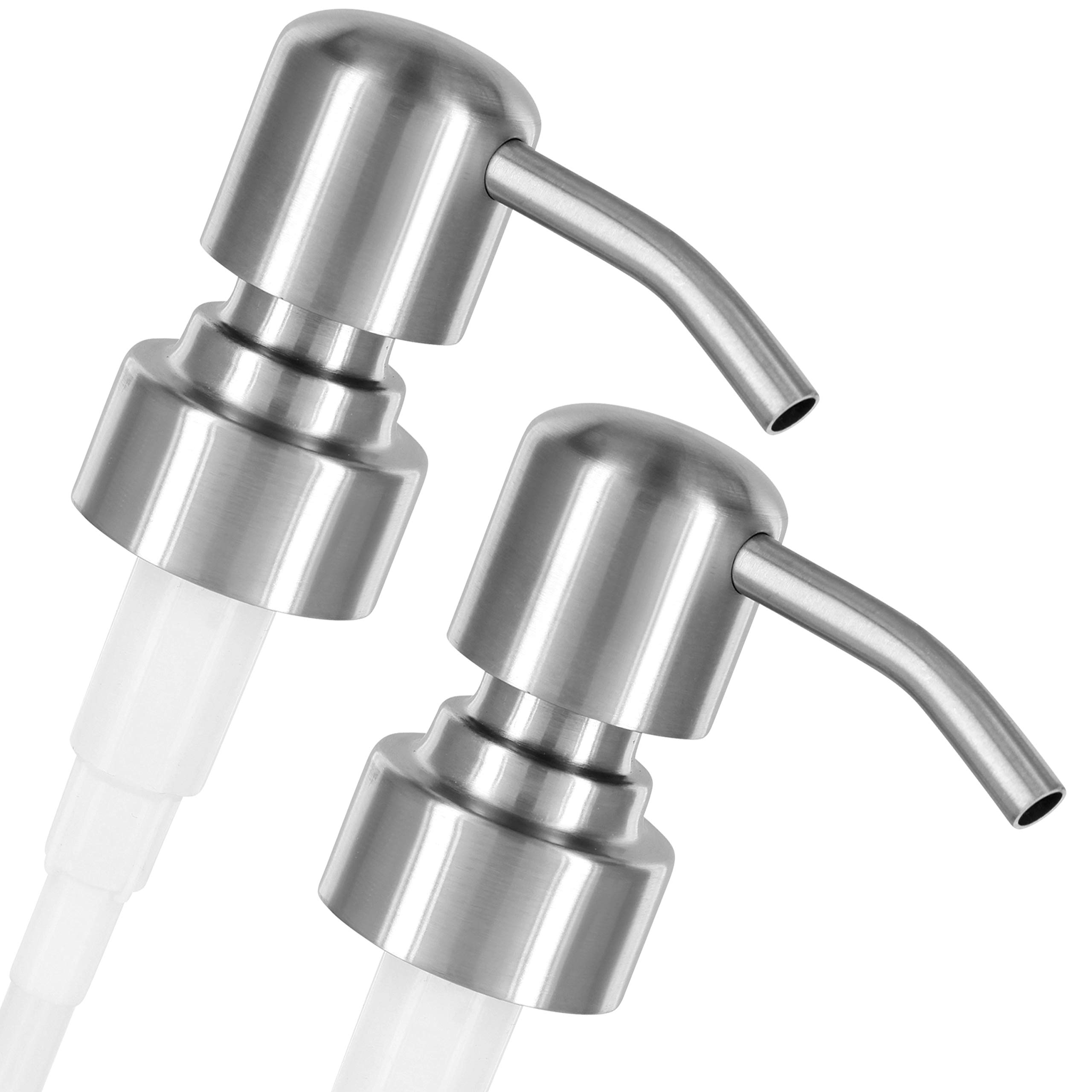 ALTGLAS 2 Pcs Soap Dispenser Pump Head 'Zagreb' - Spare Replacement for Standard Neck Size - 26-28 mm Thread From Stainless Steel (Silver Brushed)