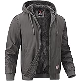BGOWATU Men's Cotton Work Jacket Insulated Flannel Lined Full Zip Hoodies Active Winter Coat with Utility Pockets