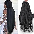 Unionbeauty 30 Inch 8 Packs Box Braids Crochet Hair Natural Black Pre-looped Medium Knotless Goddess Box Braids Synthetic Braiding Hair Extension for Woman 144 Strands 1B#