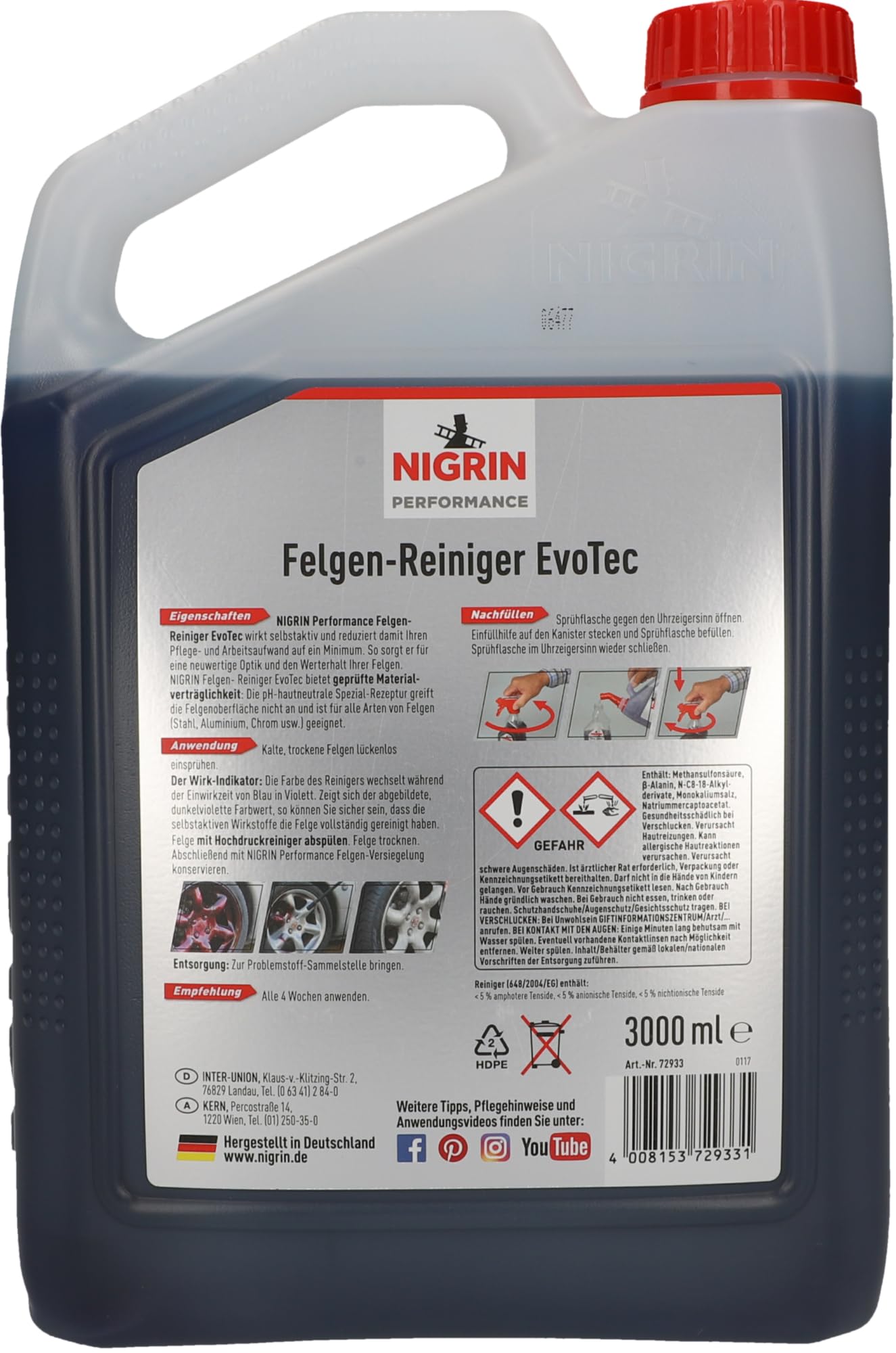 NIGRIN EvoTec Felgenreiniger, 3 Liter, selbstaktiver Reiniger für alle Felgen, säurefrei, mit Wirk-Indikator 4