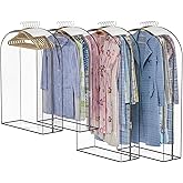 Jollygleam Upgraded Thickened Clear Garment Bags for Hanging Clothes 4 Packs (40 & 50 inch), 10“ Gusseted Clothes Hanging Storage Bags for Closet, Shirts, Coats, Dresses