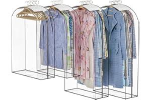 Jollygleam Upgraded Thickened Clear Garment Bags for Hanging Clothes 4 Packs, 10“ Gusseted Clothes Hanging Storage Bags for C