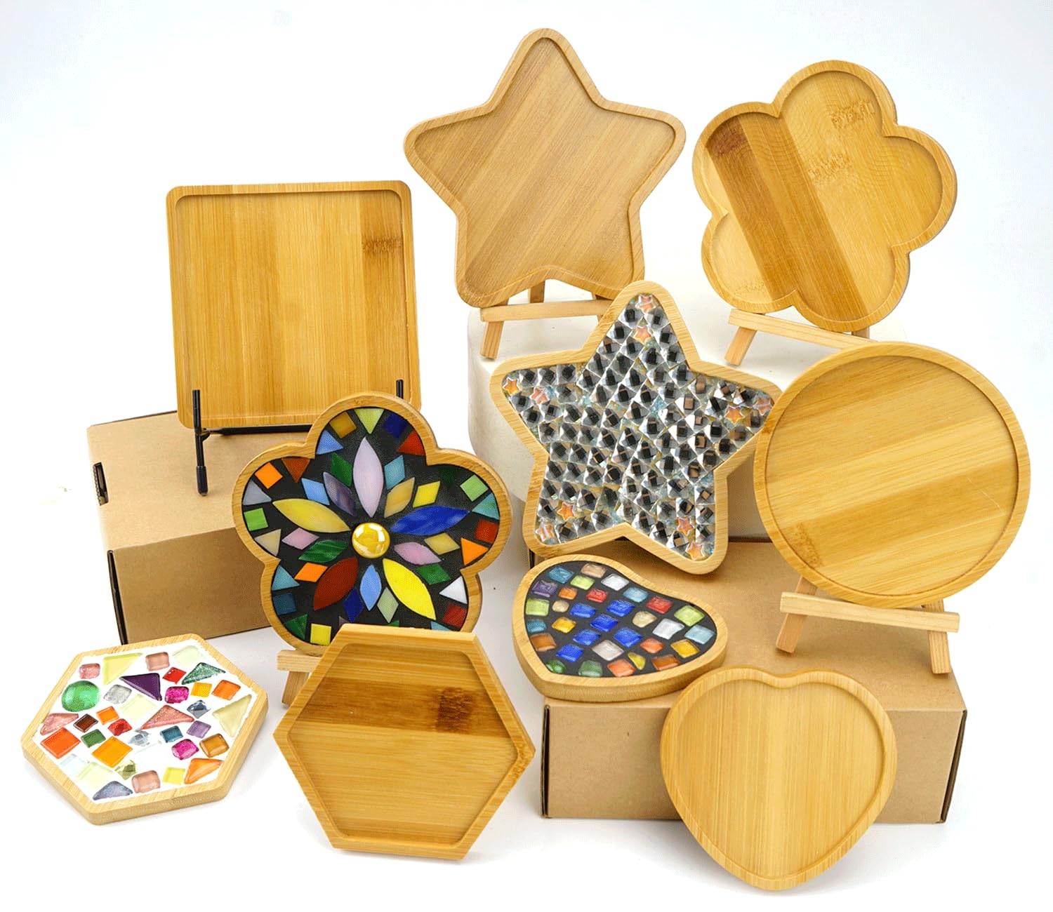 Lanyani 6pcs Wooden Mosaic Base, Various Shapes Substrates for Mosaic Crafts DIY Mosaic Tiles Coaster Base…
