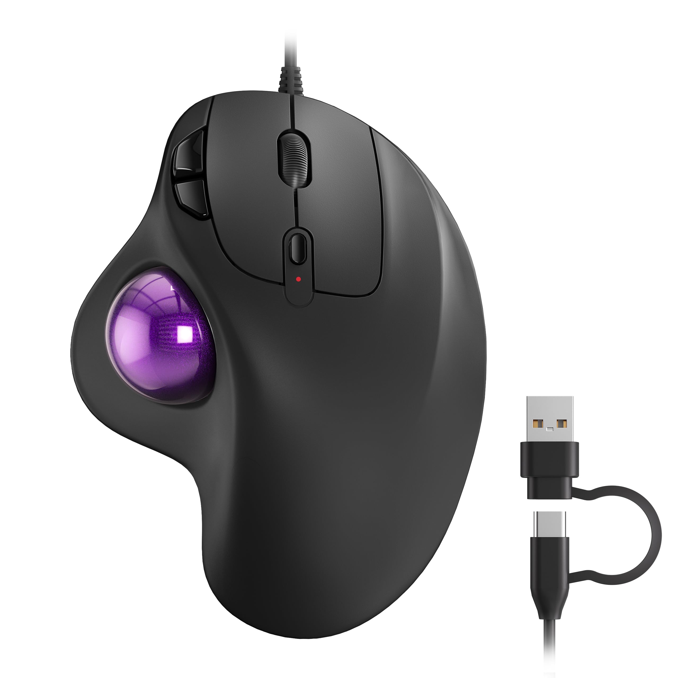 Photo 1 of Nulea M509 Trackball Mouse Wired, Ergonomic Design, Easy Thumb Control, Precise & Smooth Tracking, 2-in-1 Interface (Type A &Type C), Compatible for PC, Laptop, Mac, Window(Purple).