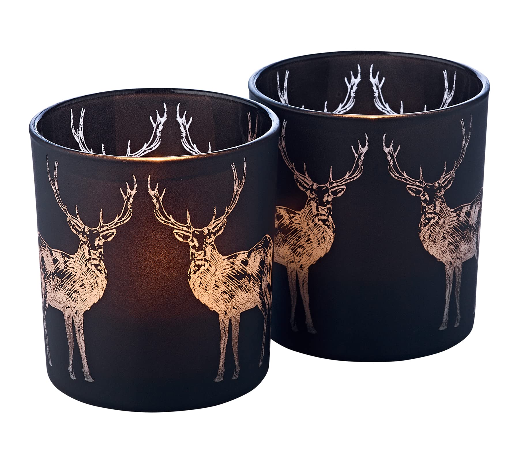 EDZARD Set of 2 Tiu Tea Light Glass (H 8 cm) Deer Design, Tea Light Holder, Candle Holder, Glass for Tea Light, Decorative Candles, Table Decoration, Living Room Decoration, Gifts for Parents