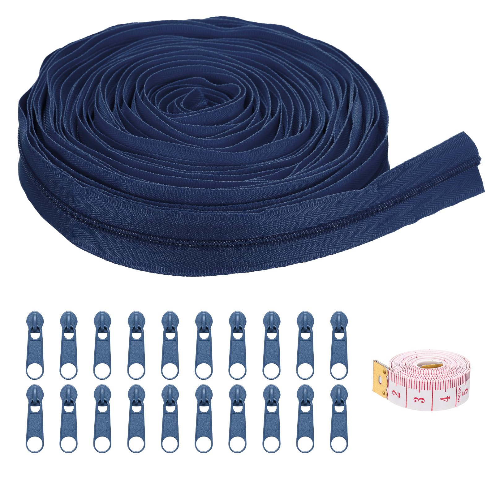 uxcell #3 10 Yards Nylon Coil Zippers, Bulk Coil Zipper by The Yards with 20 Pcs Zippers Sliders and Ruler for DIY Tailor Sewing Craft Bag Clothes, Navy Blue