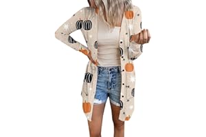 MGWTFZDL Women's Halloween Cute Cardigan Pumkin Cat Long Sleeve Open Front Lightweight Cardigans 2024 Halloween Clothes