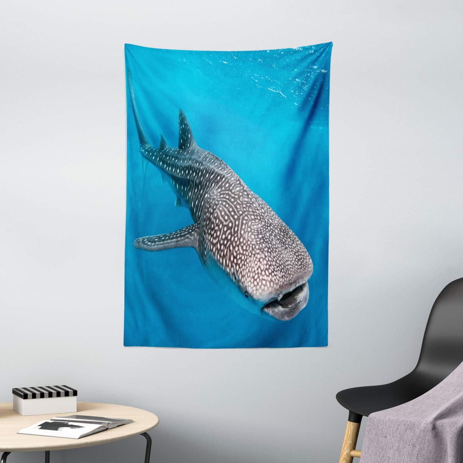 Ambesonne Sea Animals Tapestry, Whale Shark Swimming Predators Hunter Clear Water Under The Sea Picture Print, Wall Hanging for Bedroom Living Room Dorm Decor, 40" X 60", Dimgray Blue
