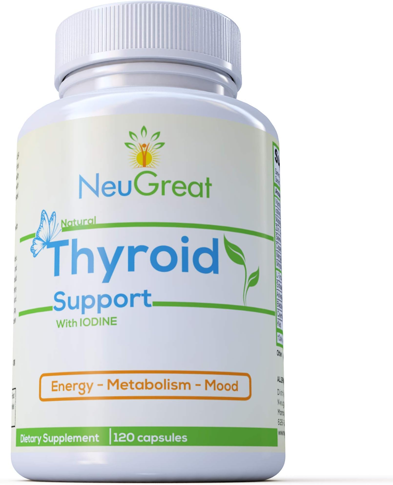 Thyroid Support Supplement with Iodine 120 Capsules, 100% Money Back Guarantee, Vitamin B12, Zinc, Ashwagandha - Energy, Metabolism, Mood & Weight Loss Formula, Made in USA