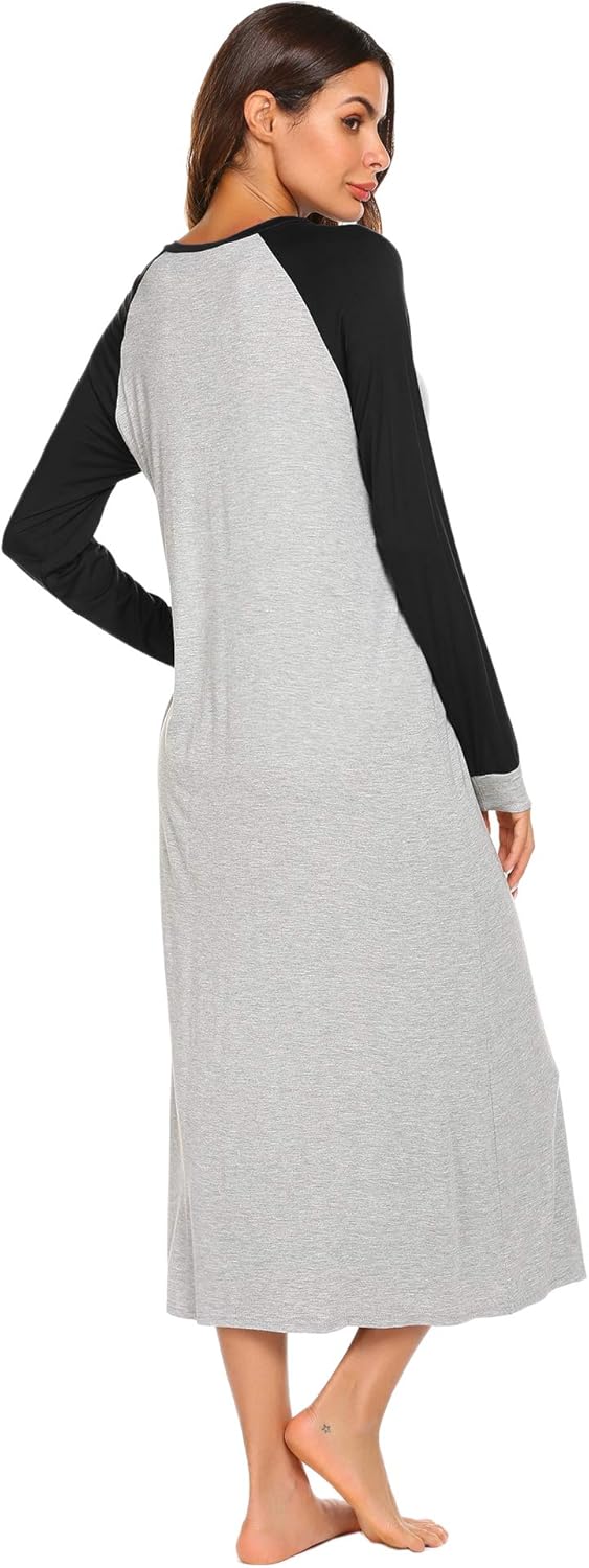 Ekouaer Sleep Shirt Women's Long Sleeve Sleepwear V-Neck Night Dress Nightgown Loungewear S-XXL at  Women’s Clothing store