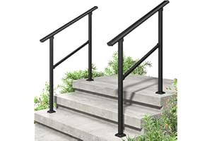 ROOMTEC 2 Pack 3 Step Handrails for Outdoor Steps, Safety Outdoor Handrails for Exterior Steps, Black Stair Railing Kit (2-3 Steps Handrail)
