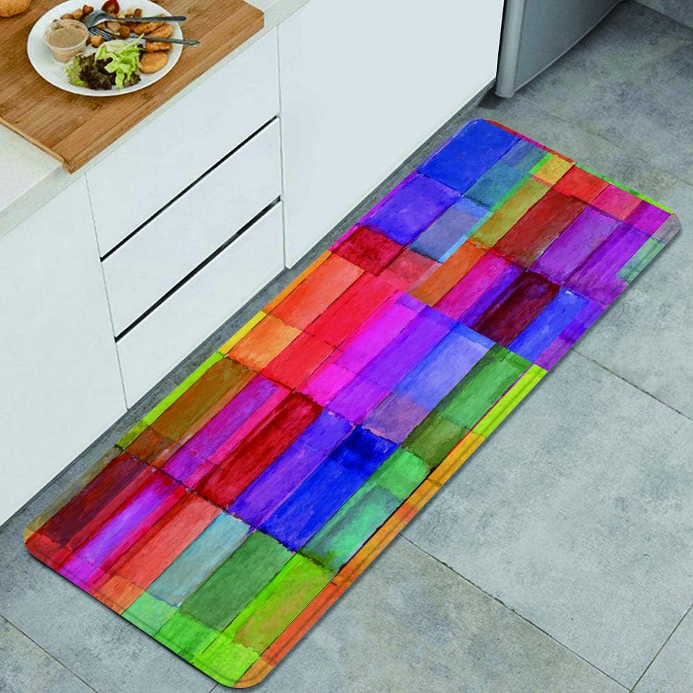 Anti Fatiga Cocina Alfombra del Piso,Cuadrado geométrico de colores del