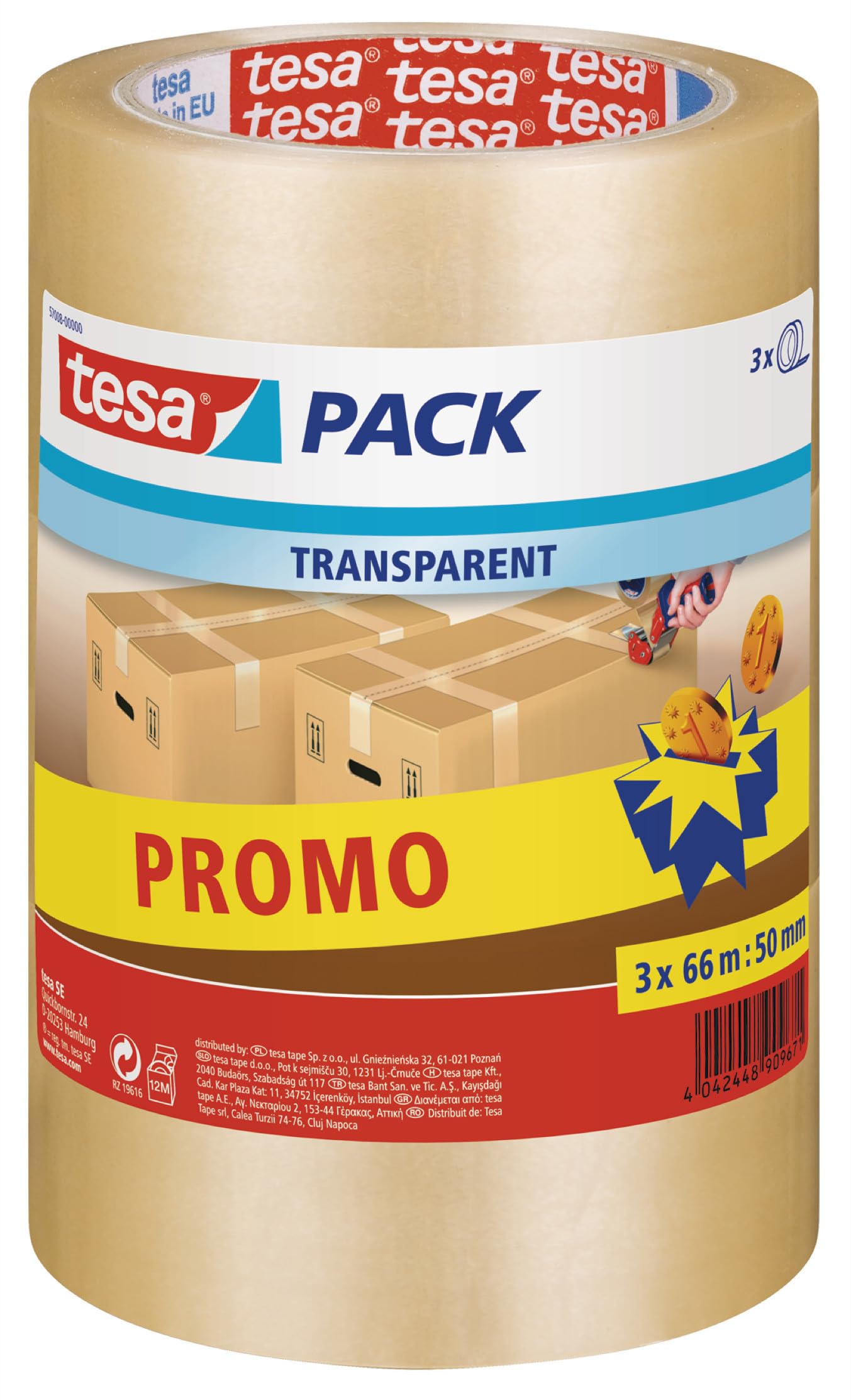 tesapack Standard transparant 3 x 66m:50mm
