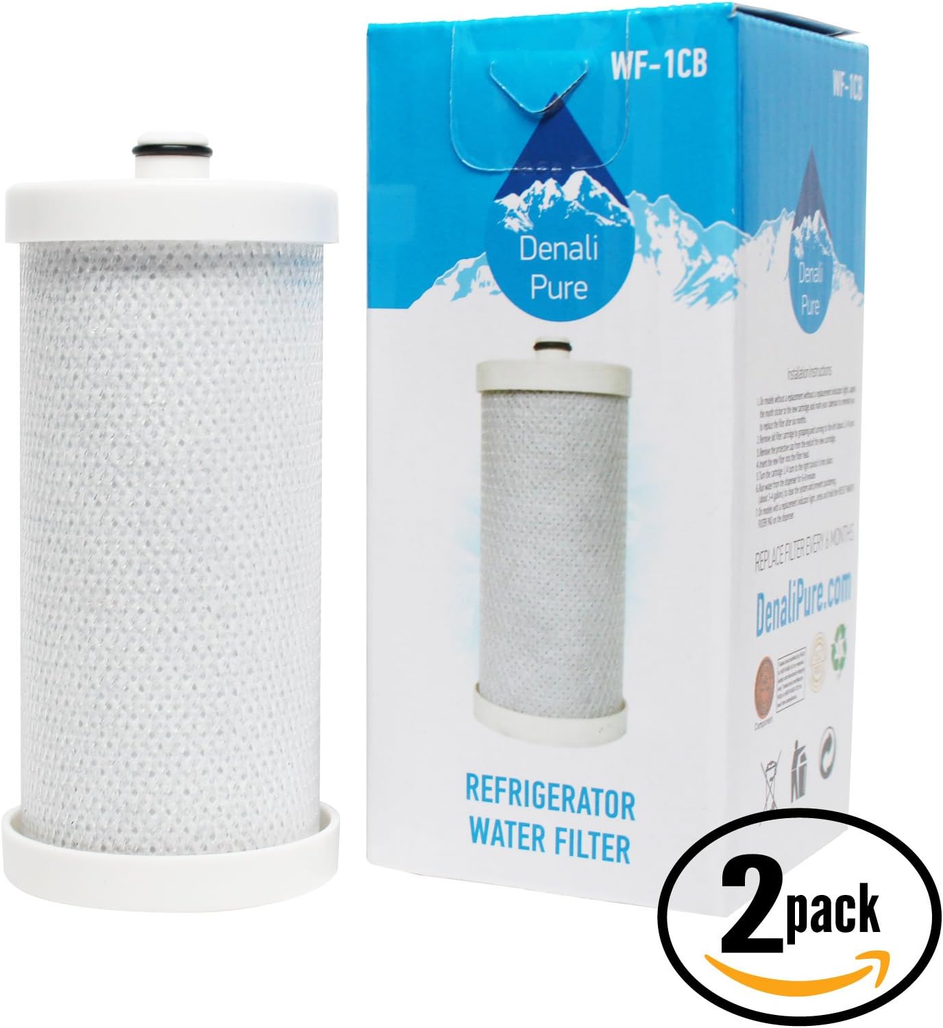 2-Pack Replacement 1CB Water Filter for Frigidaire, Kenmore, Sears, White Westinghouse, Crosley Refrigerators - Compatible with Frigidaire WF1CB, WFCB, FRS6R5ESBL, FRS6R5ESB6, FRS6LR5EM2