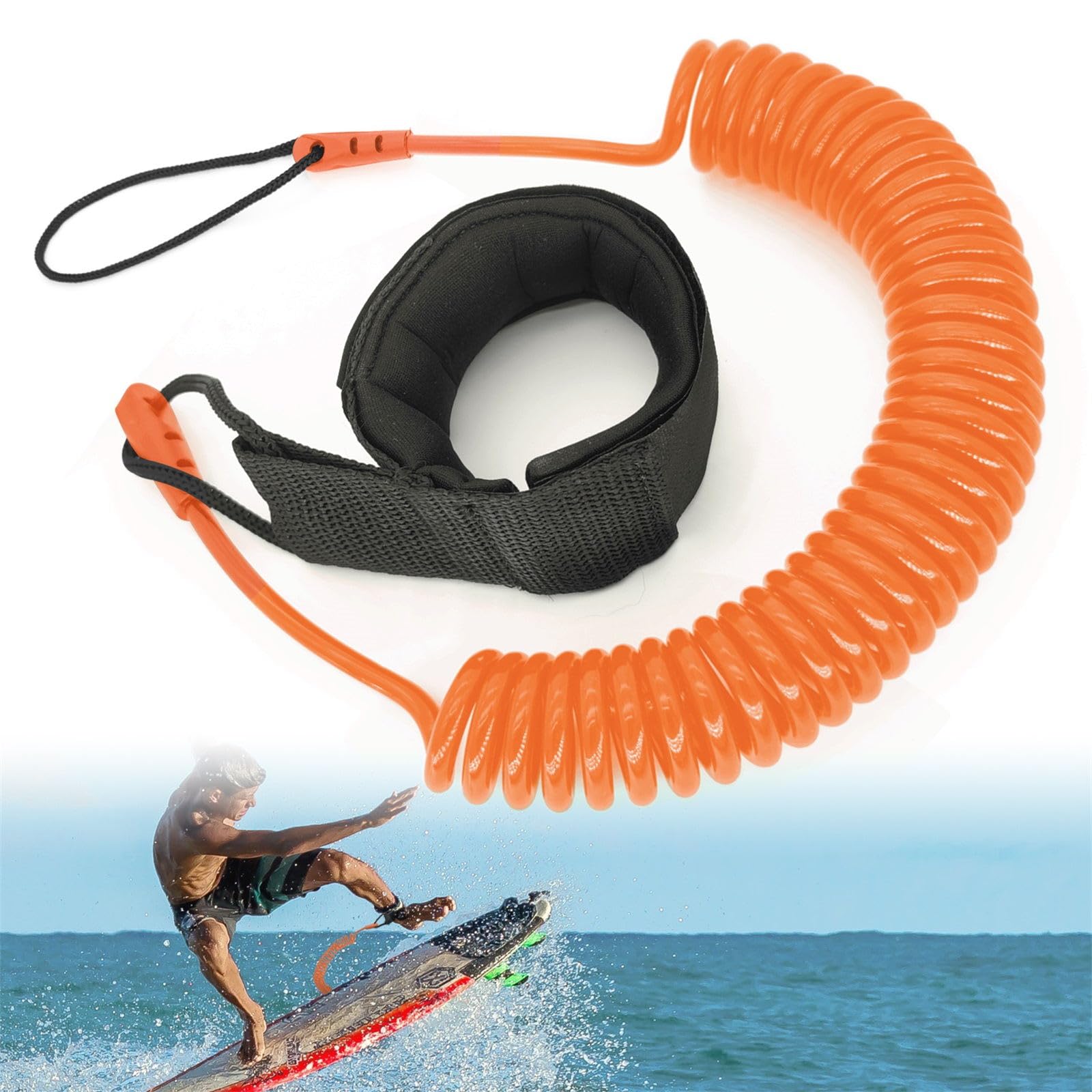 JEEZAO 10ft Body Board Ankle Leash,SUP Leash Coiled for Surfboard Paddle Board Kayak Longboard,Surfing Foot Strap