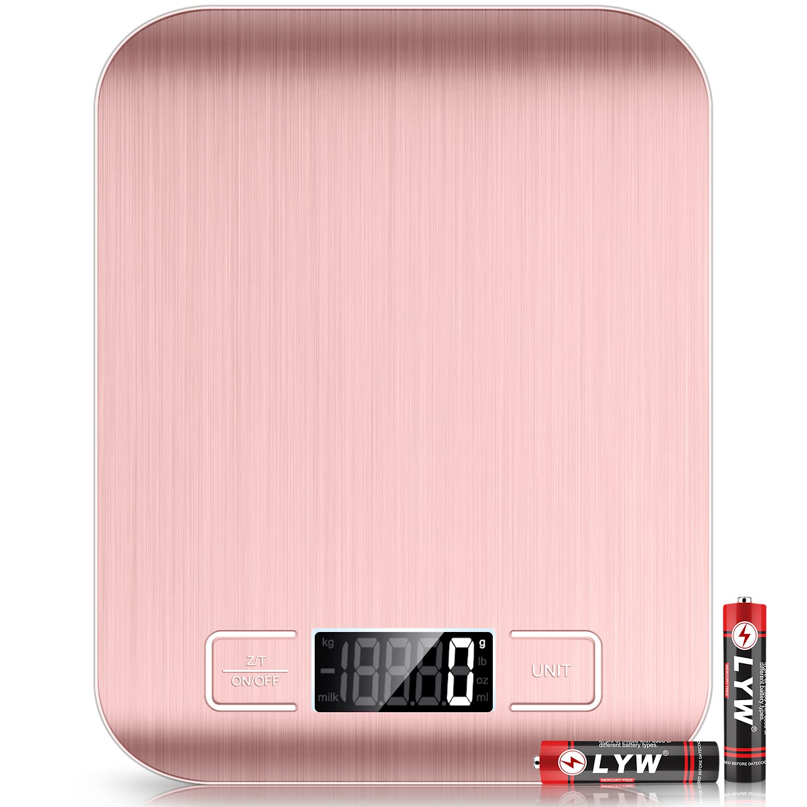 Mik-Nana Food Scale Pink, 10kg/22lb Digital Kitchen Scale Weight Grams and Oz for Baking and Cooking, 1g/0.1oz Precise Graduation, Easy Clean Stainless Steel