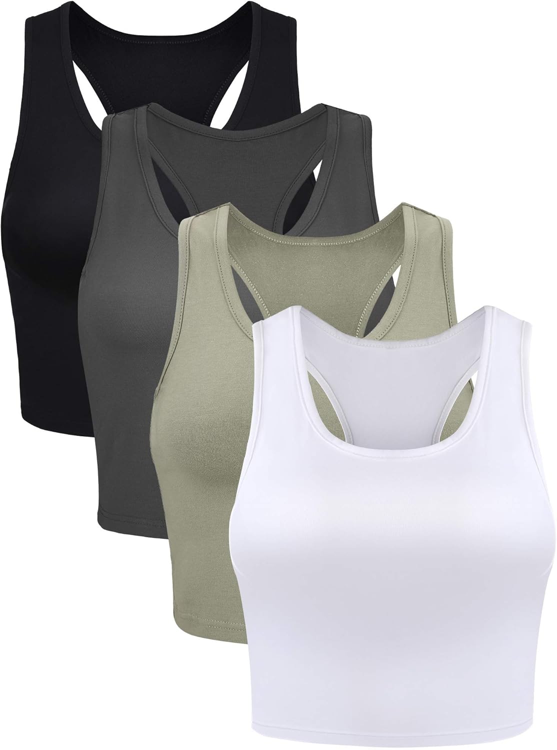 4 Pieces Women Cotton Basic Sleeveless Racerback Tank Top Camisole Sports Crop Top for Daily Wearing: Clothing